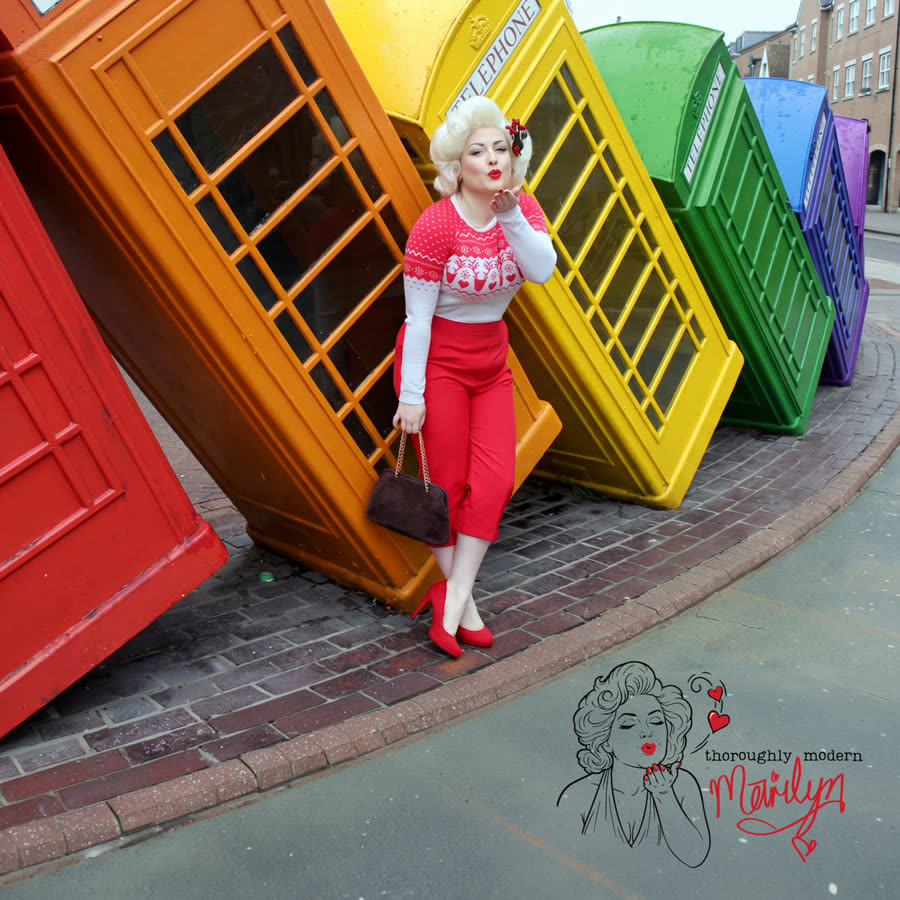 Thoroughly Modern Marilyn in a rainbow of phone boxes
